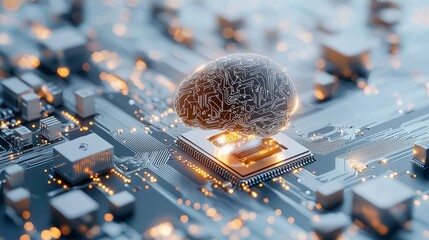 Artificial intelligence brain integration digital landscape conceptual art technology close-up futuristic ideas