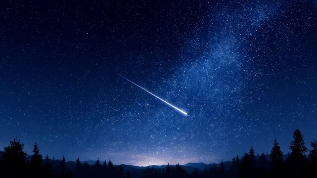 Concept photo of a starry night sky with a shooting star streaking across it, representing the granting of wishes and miracles by divine forces.