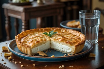 Pite me Djathë - Albanian Food Classic Cheese Pie That Captures Authentic Balkan Taste: Taste This Delicious, Golden-Baked Pastry Filled with Melted Cheese and Homemade Goodness!