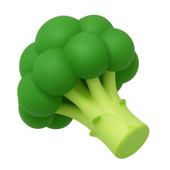 A bright green, cartoonish broccoli head, stylized and isolated on a white background.