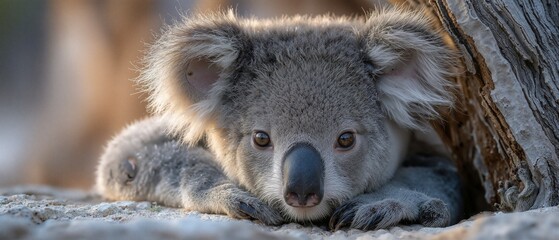 Adorable Koala Relaxing on a Rock with Natural Background