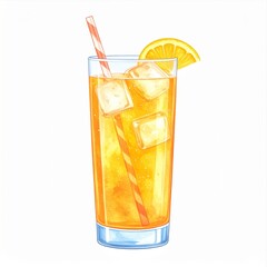 Refreshing Orange Cocktail with Ice and Lemon