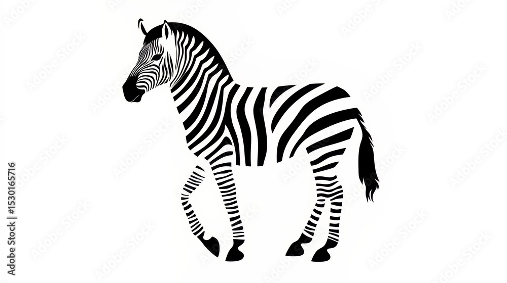 Aufkleber Zebra is walking on a white background. The zebra is the main focus of the image, and it is the only thing that is visible. The white background creates a sense of simplicity and minimalism