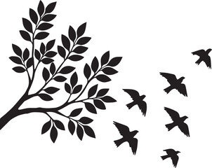 Tree and Brids silhouette Vector | Minimalist & Trendy Tree and Brids Silhouette Design | Unique & Stylish Tree and Brids Artwork for Vector design