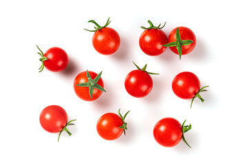 Fresh tomatoes isolated on white background. top view
