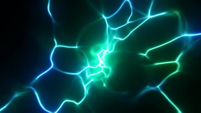 abstract with glowing bioluminescent green and electric blue patterns