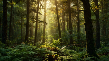 Obraz premium Earthy Abstract Background with Sun-Dappled Forest Light and Bokeh Effect