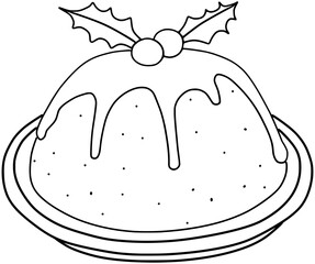 Cute Christmas Pudding Vector Outline Line Art Drawing