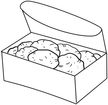Chicken Nuggets Box Vector Outline Line Art Drawing