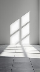 Obraz premium Sunlight casting shadows on minimalist walls in contemporary room indoor photography modern aesthetic