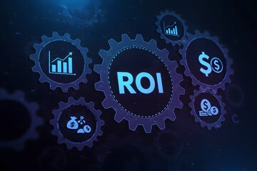 ROI Return on investment reading revenue business concept on virtual screen, Generated AI