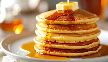 Maple Syrup on Fluffy Pancakes, Melting Butter