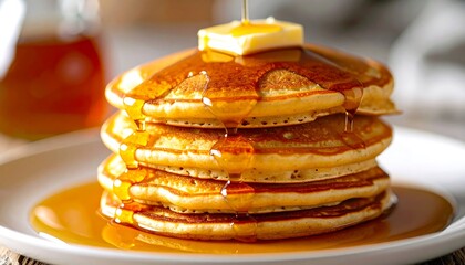 Bright and Appetizing Pancake Stack, Dripping Syrup
