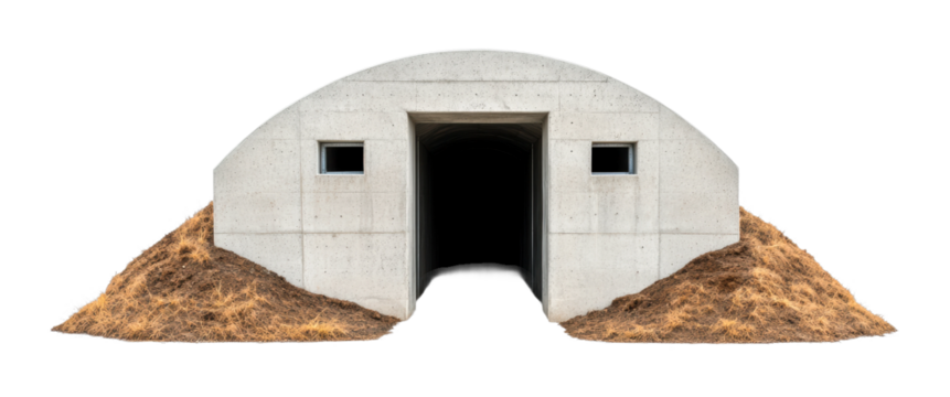 Bunker construction project remote location of concrete structure open environment isolated on transparent background