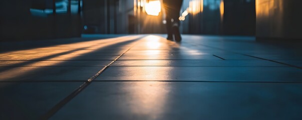 Sunlight streams across a tiled floor.