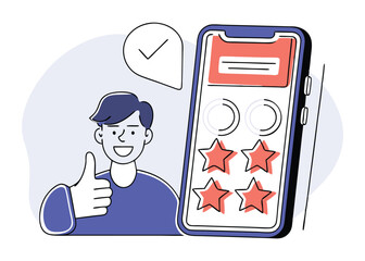 Flat Vector of Customer Giving Star Rating for Service or Product