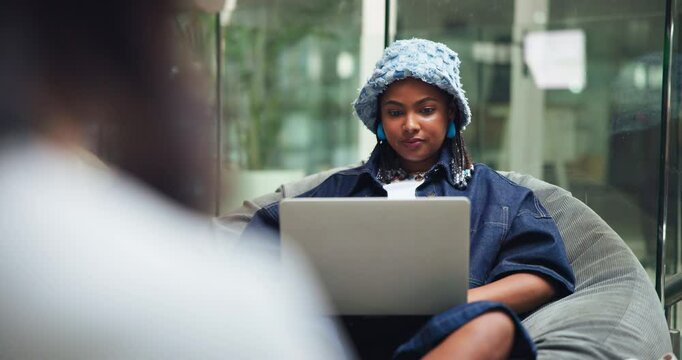 University, student and woman with laptop for education, study group and solution for assessment. College, female person and online with digital for research proposal, knowledge and reading thesis