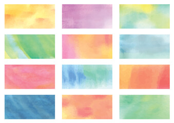 Naklejka premium Set of 12 colorful watercolor texture rectangles