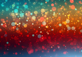 A vibrant, abstract background filled with colorful bokeh lights in teal, orange, and red, creating a dreamy, festive atmosphere.