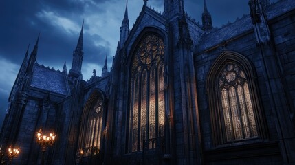 Gothic Cathedral at Twilight: A Majestic Night Scene