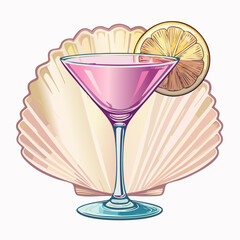 A seashell and martini cocktail glass, Seashell, Clam shell, Martini glass, pink,
