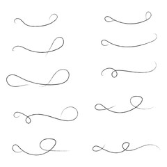and drawn collection of curly swishes, swashes and swoops. Brush drawn thick curved smears. Highlight text elements isolated on transparent background. Underline typography tail shapes