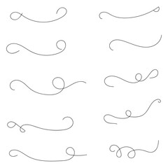 and drawn collection of curly swishes, swashes and swoops. Brush drawn thick curved smears. Highlight text elements isolated on transparent background. Underline typography tail shapes