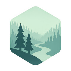 Obraz premium Serene Forest River Landscape A Minimalist Nature Illustration
