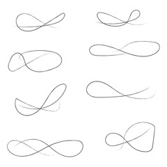 and drawn collection of curly swishes, swashes and swoops. Brush drawn thick curved smears. Highlight text elements isolated on transparent background. Underline typography tail shapes