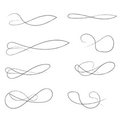 and drawn collection of curly swishes, swashes and swoops. Brush drawn thick curved smears. Highlight text elements isolated on transparent background. Underline typography tail shapes