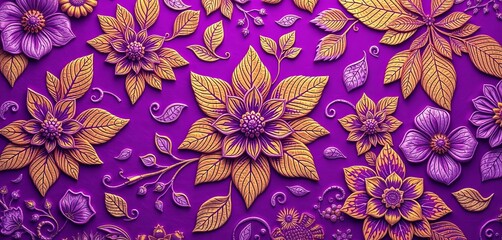 Intricate floral pattern, rich single-tone purple, high-definition wallpaper texture,  violet,  graphic