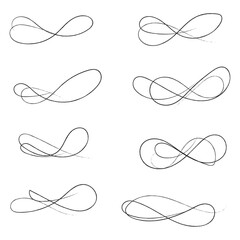 Hand drawn of curly swishes Set, swashes and swoops. Vector thin underline text tails. Hand drawn calligraphy pen curved lines and curls. Calligraphy swirl. Underline typography tail shapes