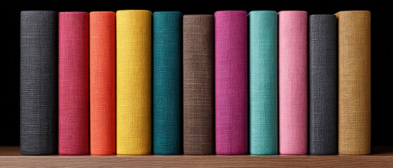 Colorful book spines displayed on a wooden shelf home library photo cozy environment close-up view aesthetic appeal