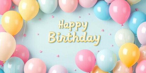 Kawaii-style birthday balloons, pastel colors, vector illustration,  clipart,  cute balloons