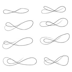 Hand drawn of curly swishes Set, swashes and swoops. Vector thin underline text tails. Hand drawn calligraphy pen curved lines and curls. Calligraphy swirl. Underline typography tail shapes