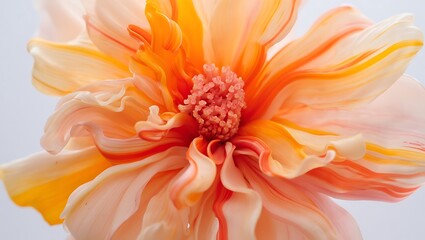 Obraz premium Stunning Close-up of an Exquisite, Sculpted Sugar Flower Peach, Orange, and Yellow Hues, Delicate Petals, Artistic Design