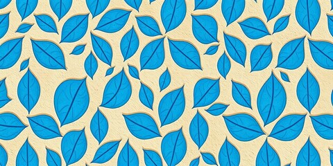 Vintage cement textured wallpaper featuring a repeating blue leaf pattern, plant, pattern