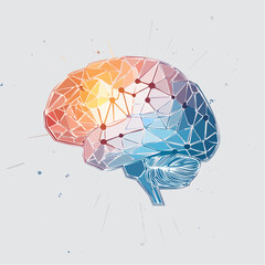 Vector of an abstract AI brain formed from geometric shapes and neural lines in a modern design.