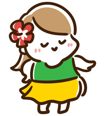お淑やかにフラダンスを踊る女の子のデフォルメイラスト