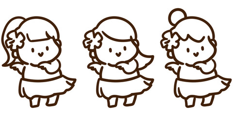 フラダンスを踊る女の子たちのかわいいデフォルメイラスト