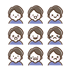 かっこいい男の子の上半身の表情イラストセット（カラー）