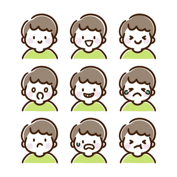 かわいい男の子の上半身の表情イラストセット（カラー）