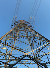 Electric transmission tower at sunset in Istanbul, Turkey. 