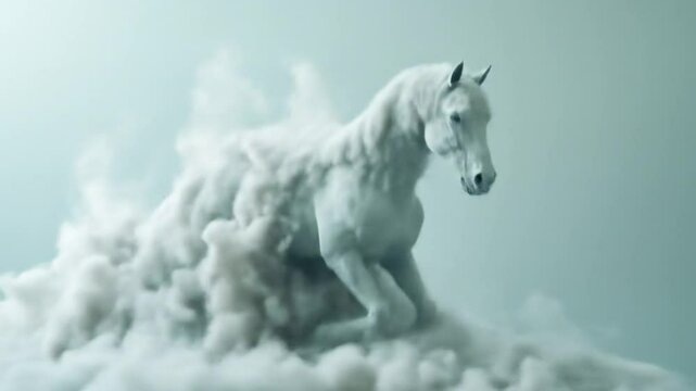 Ethereal horse emerging from swirling mist