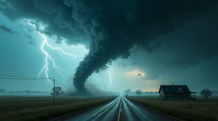 Obraz premium A Massive Storm, Lightning Streak Across The Sky. 