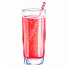 Refreshing Red Sparkling Drink in Glass with Pink Straw