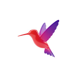Colorful Red and Purple Hummingbird Decorative Sculpture on White Background
