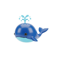 Cute Blue Whale Toy with Water Splash on White Background for Children's Decor and Education