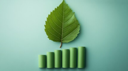A green leaf turning into a bar graph, symbolizing the transition of traditional investments 