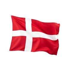 Denmark flag red field, white cross, floating fabric, no flagpole, isolated white background, Scandinavian photography